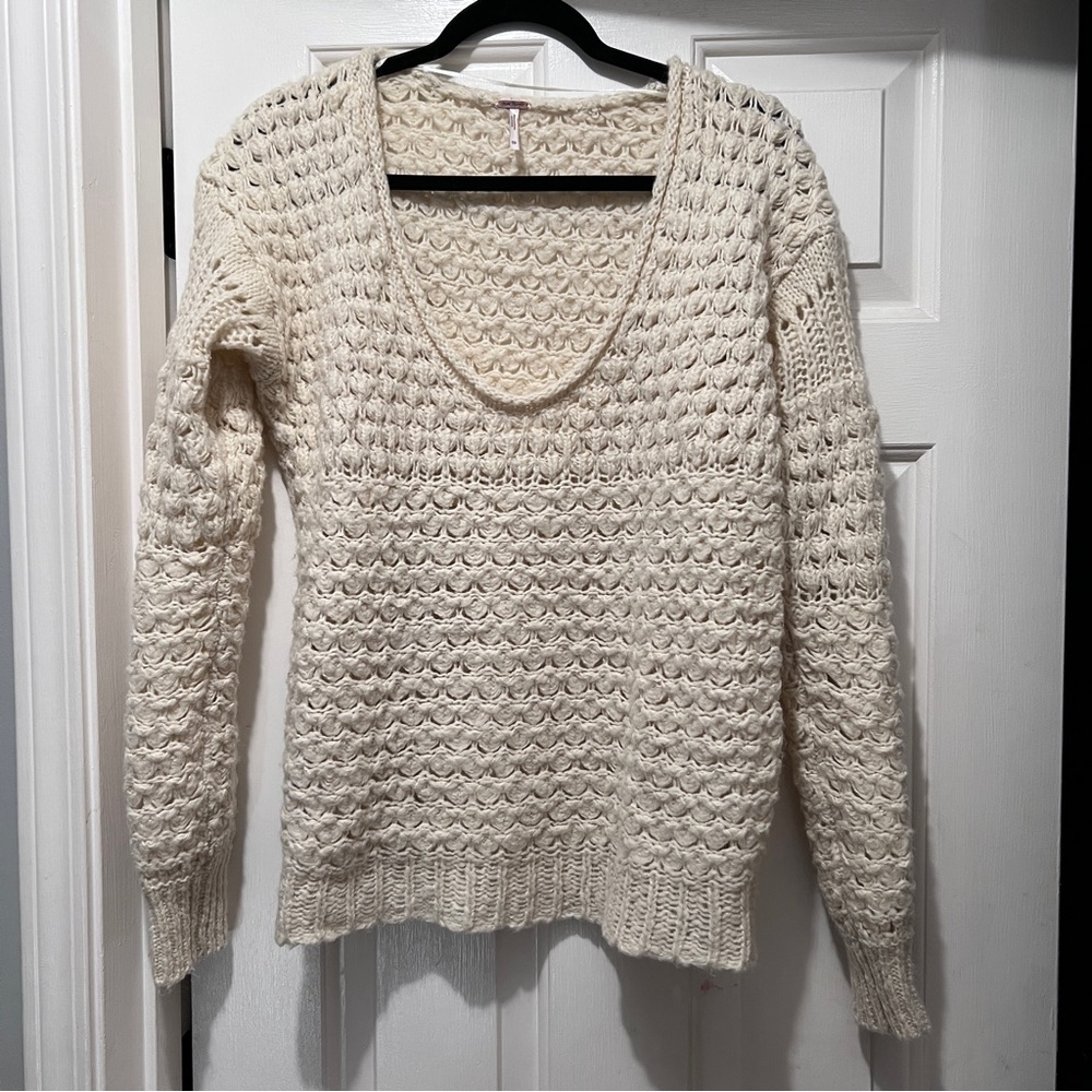 Free People Cream Boho Layering Sweater Crashing Waves Women's XS